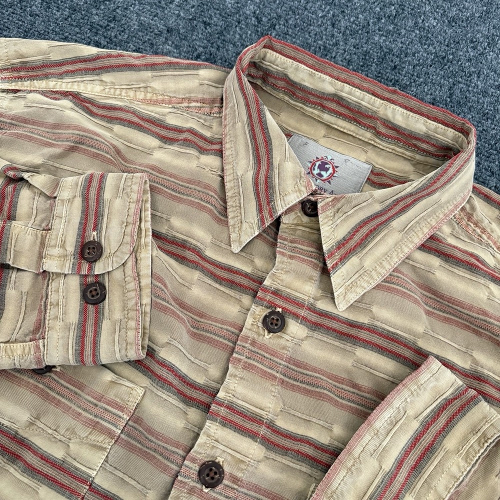 The Territory Ahead Aztec Shirt Men Sz L Beige Red Tribal Print Stripe Southwest